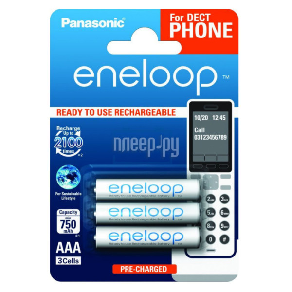 Аккумулятор Panasonic Eneloop AAA 750 3BP mAh NI-MH Dect Series